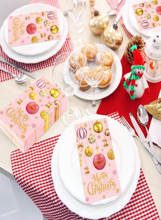 JarThenaAMCS مناديل ضيوف عيد الميلاد من JarThenaAMCS، 100 قطعة، مزينة بكرات عيد الميلاد باللونين الوردي والذهبي، مناديل ورقية للاستخدام مرة واحدة، مناديل ورقية مزينة بكرات ديسكو، مثالية لتزيين طاولة الطعام في المنزل أو الحفلات. - Image 4